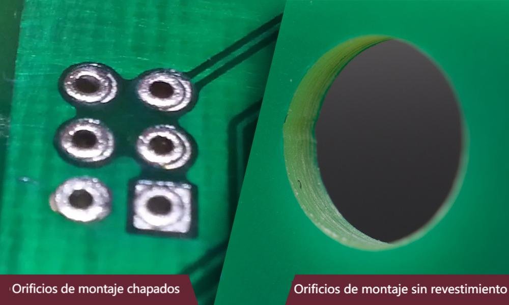 Orificios de montaje chapados y Orificios de montaje sin revestimiento